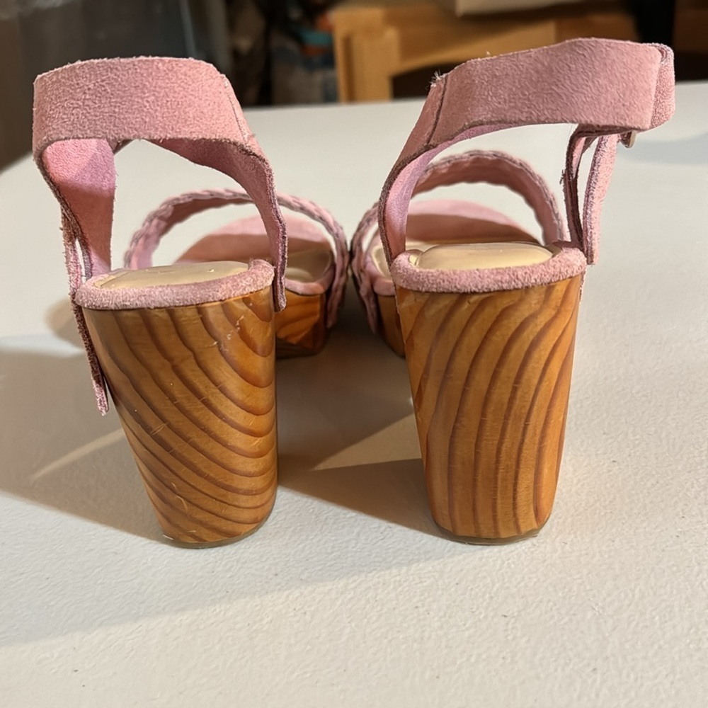 Rag & Co APRIL Light Pink Wooden Clogs In Suede Weave. Size 10 - Picture 4 of 11